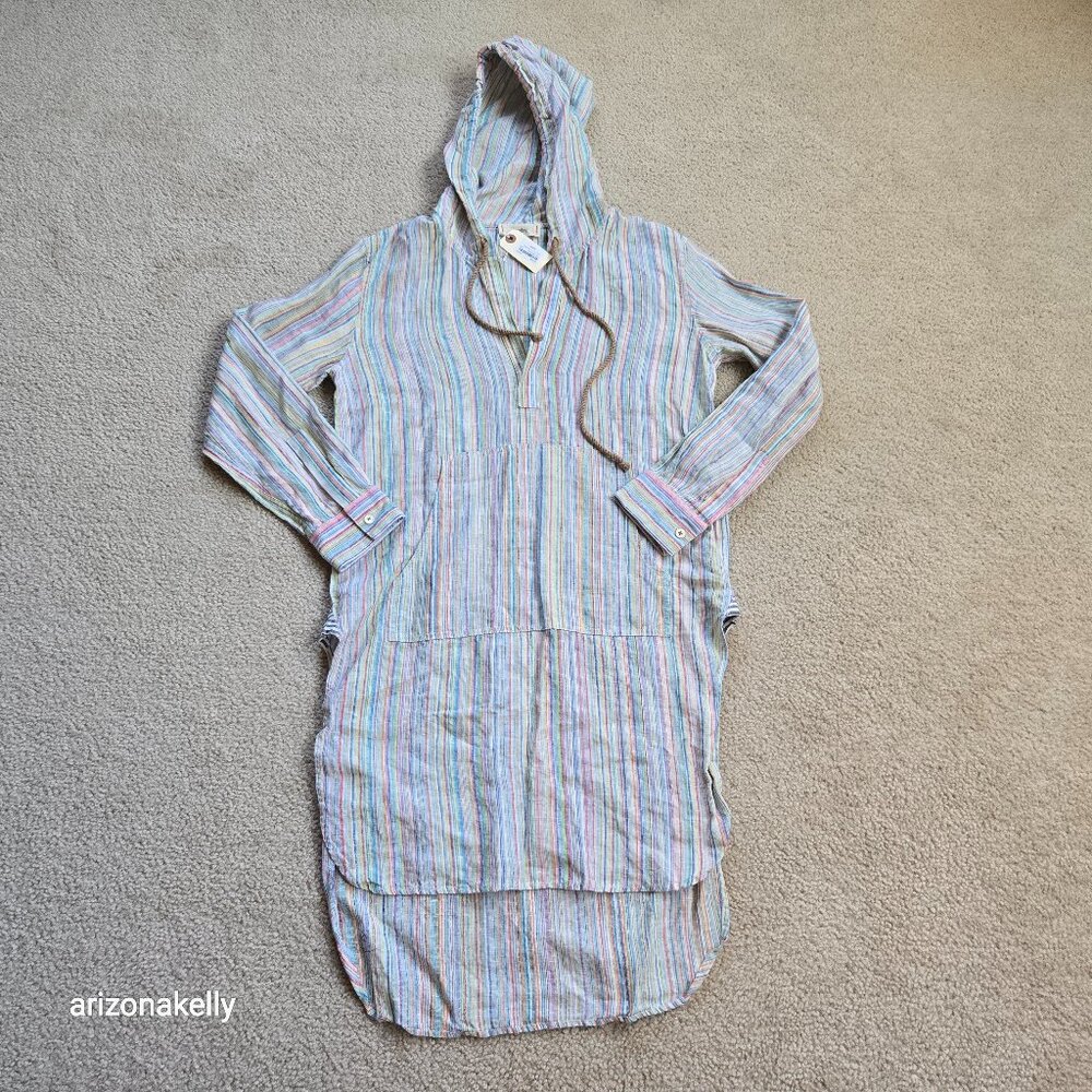 The Salting Linen Hoodie Coverup Tunic Size 000 Colorful Stripe Unisex - Picture 3 of 13
